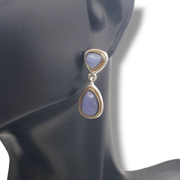 LC Lauren Conrad Two Tone Metal Teardrop Double Drop Earrings Purple Center - Picture 2 of 10
